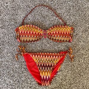 ABS Allen Schwartz Colorful Beaded Zigzag Bikini Set Medium
